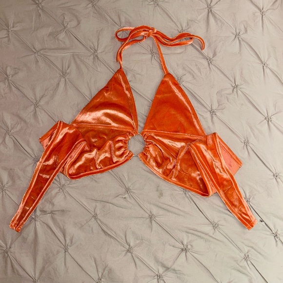 Velour Bright Orange Halter Top - Picture 2 of 8